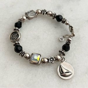 Sterling Silver Beaded Sail Boat Charm Bracelet